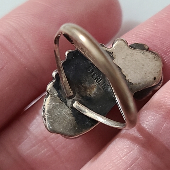 Vintage OLD navajo squash blossom ring sz 6 turquoise Native American sterling - Picture 5 of 12